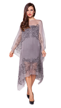 Elane Silk Embroidered Open Drape Dress