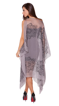 Elane Silk Embroidered Open Drape Dress
