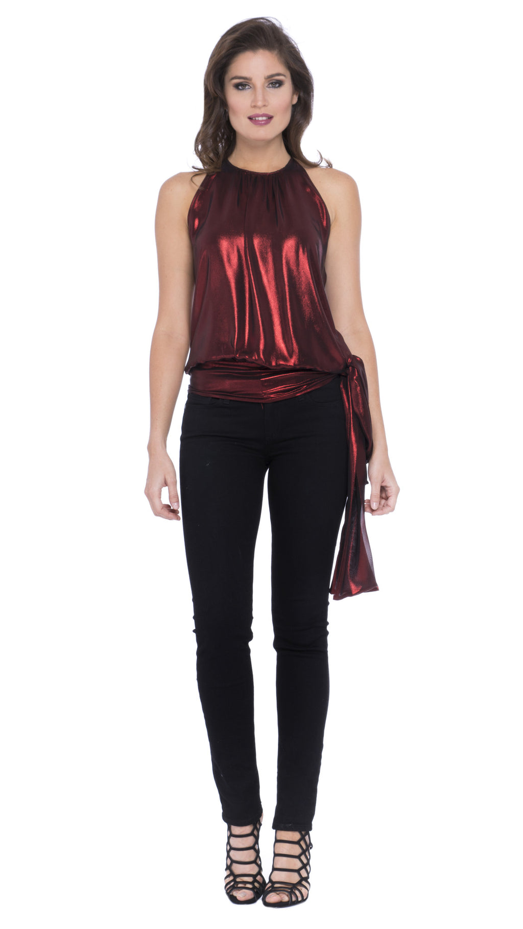 Marny Metallic Blouson Halter Top